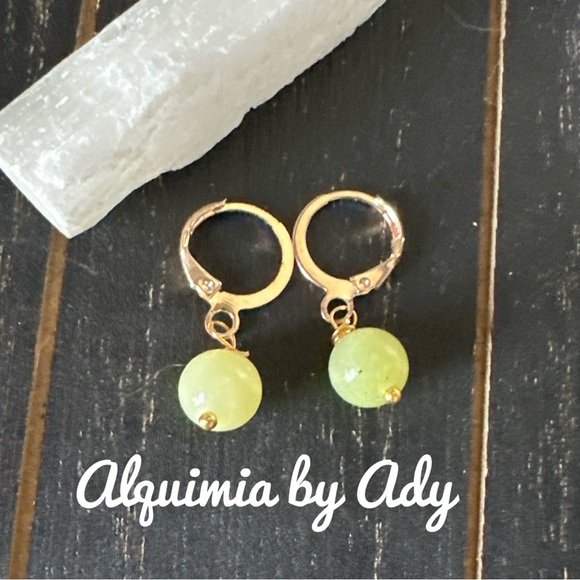 Alquimia 14k gold plated drops lemon yellow jade statement earrings - Picture 1 of 1